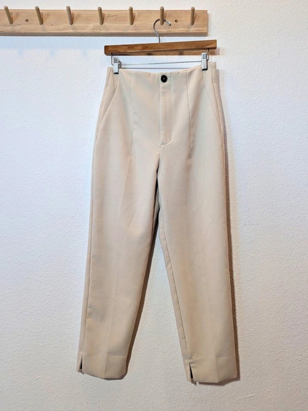 Zara Pants with Slit Hems Trousers Beige Size 6